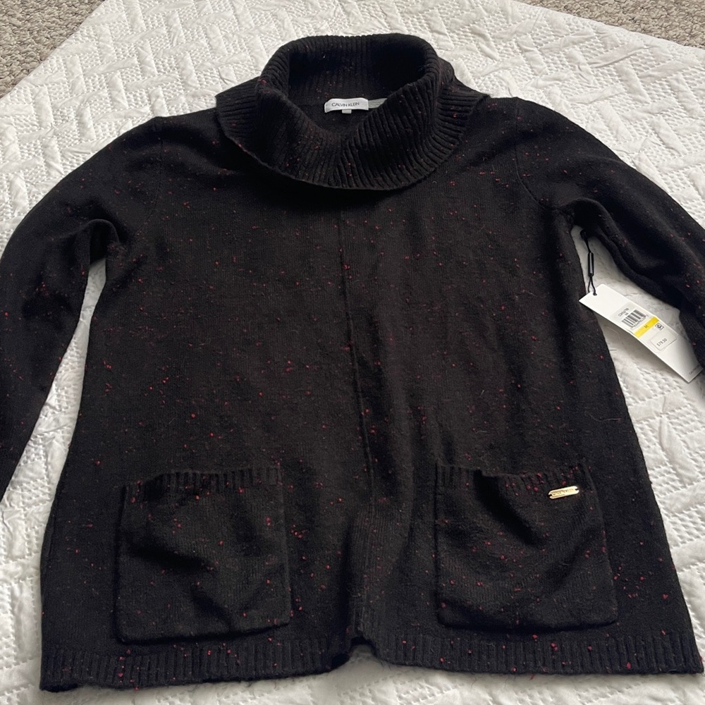 Calvin Klein Black Cowl Neck Sweater with Red Speckles